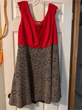 Pink V-Neck Fit & Flare Dress with Patterned Skirt